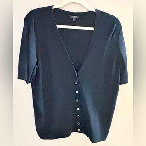 Talbots Size 1X Black Short-Sleeve V-neck Button-Up Cardigan, EUC